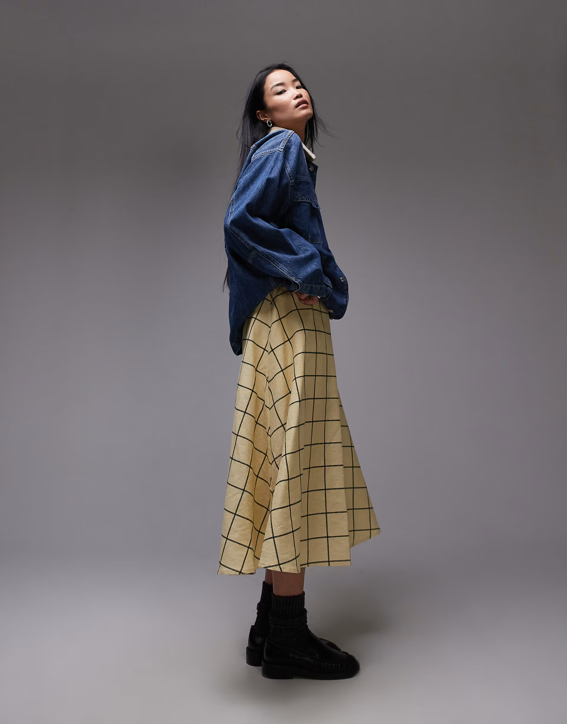 Topshop full skirt in yellow windowpane check | ASOS (Global)