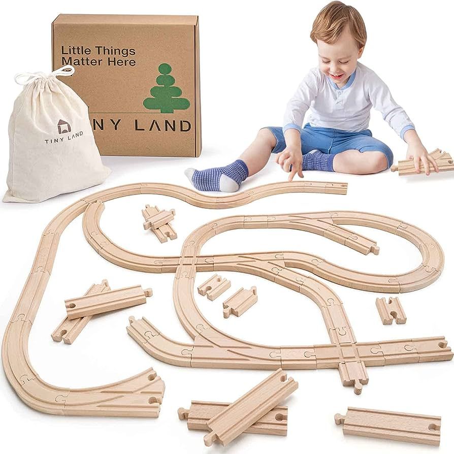 Tiny Land Wooden Train Tracks Set - 52 Pcs Train Track Expansion Pack Fits Thomas, Fits Brio, and... | Amazon (US)