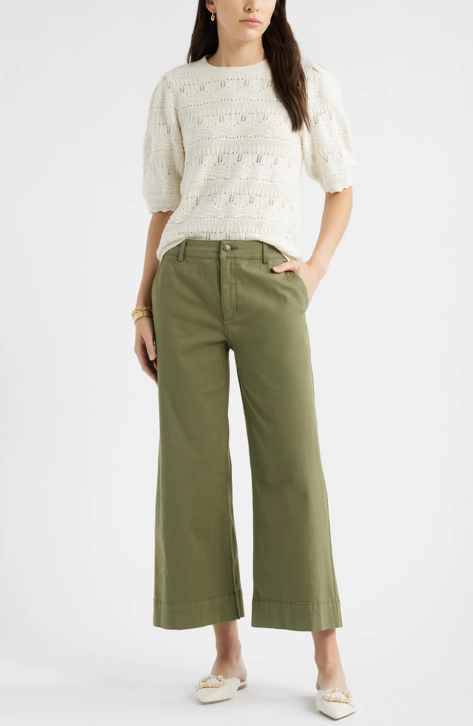 Wide Leg Cotton Stretch Twill Ankle Pants | Nordstrom