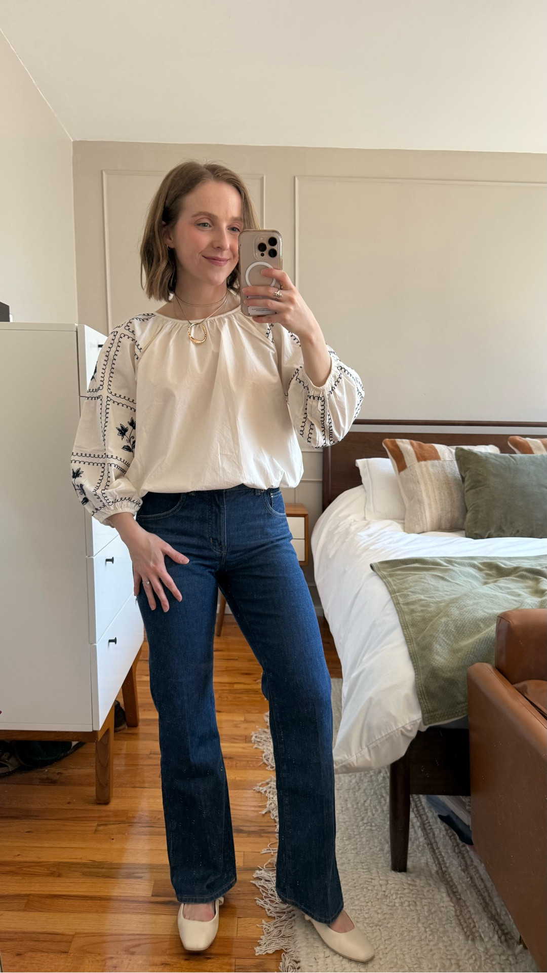 $29 boho embroidered blouse free shipping wearing xs 
Bootcut jeans 25 petite love the flattering fit!
Leather Ballet flats size 7


#LTKSaleAlert #LTKPetite #LTKootd