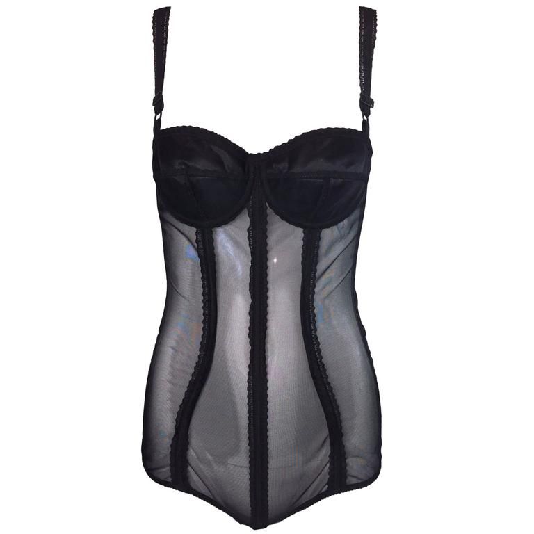 Dolce & Gabbana Black Sheer Mesh Padded Bra Bodysuit 38 | 1stDibs