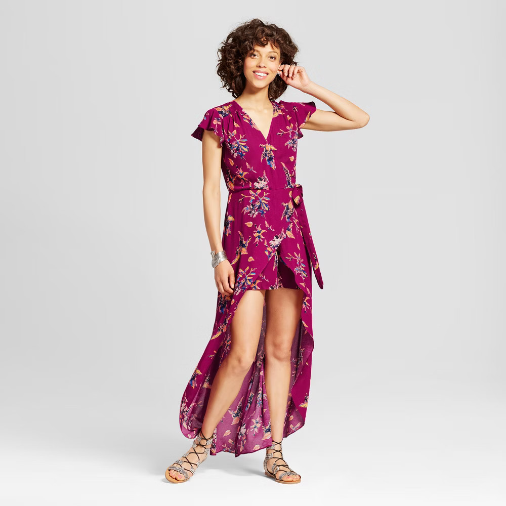 Women's Walkthrough Maxi Romper - Xhilaration (Juniors') Berry XL, Pink | Target