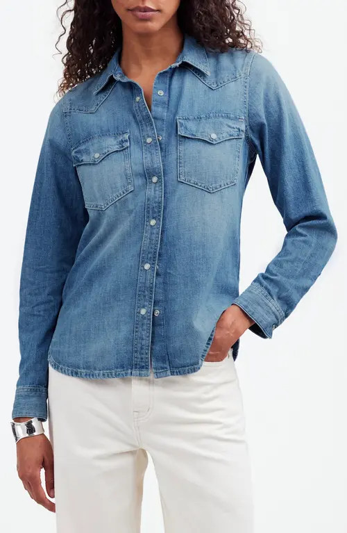 Madewell Denim Western Shirt in Lincroft Wash at Nordstrom, Size X-Small | Nordstrom