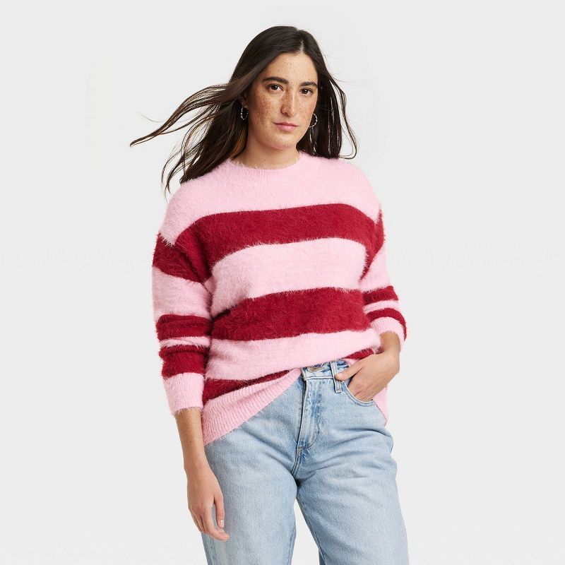 Women's Fuzzy Tunic Pullover Sweater - Universal Thread™ Striped | Target