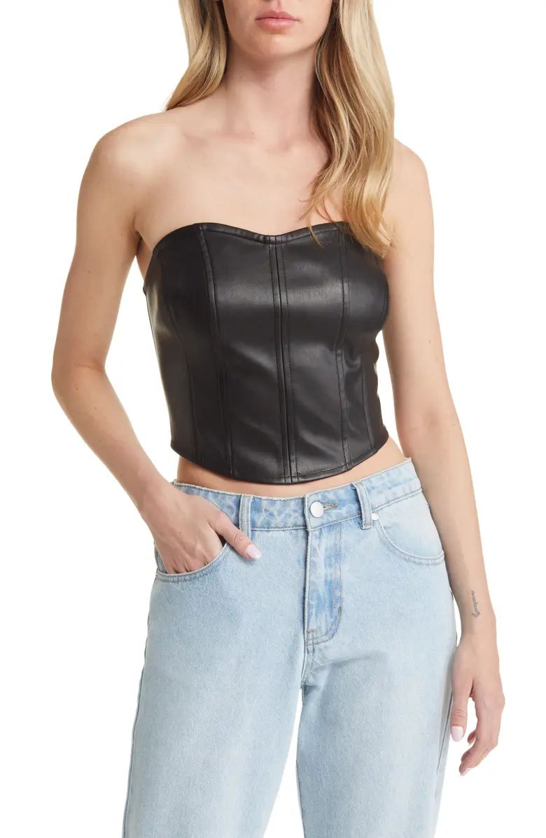 Open Edit Faux Leather Strapless Corset Top | Nordstrom | Nordstrom