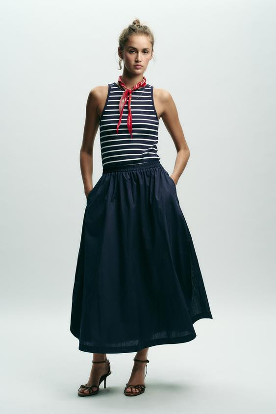 COMBINED POPLIN MIDI DRESS | Zara US