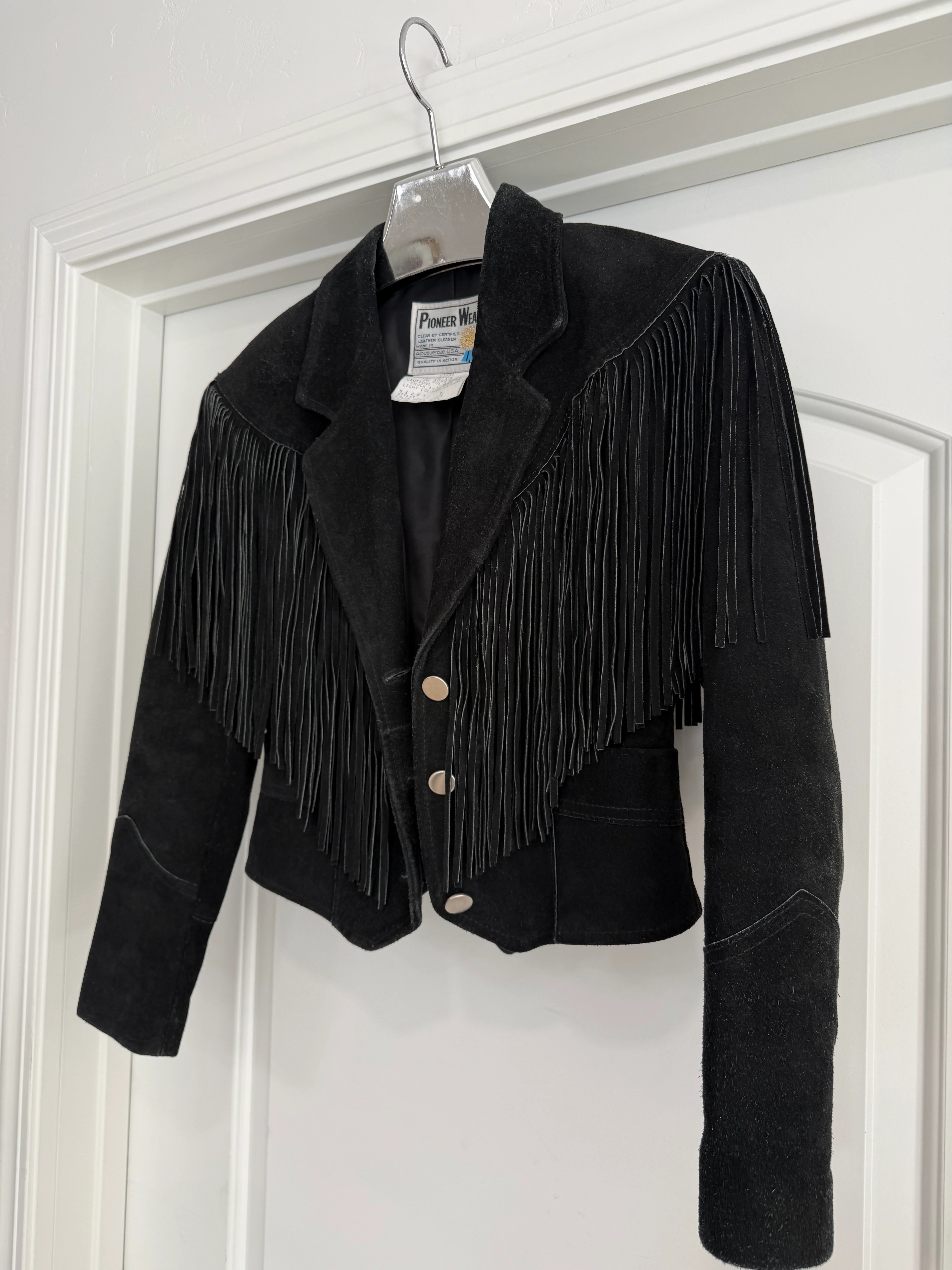 Vintage Black Suede Fringe Jacket Size XS/S | Glitzy Bella