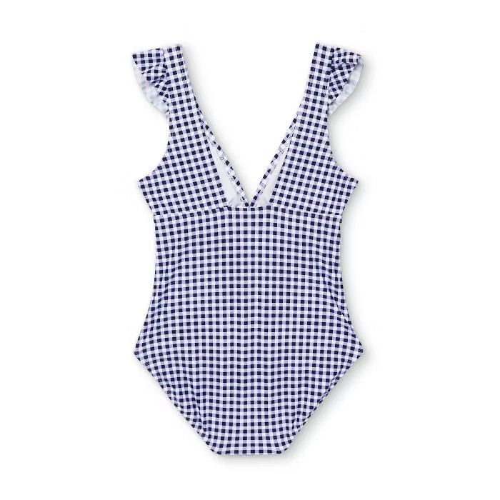 Women's Ruffle Gingham High Coverage One Piece Swimsuit - Kona Sol™ Blue | Target