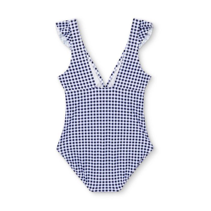 Women's Ruffle Gingham High Coverage One Piece Swimsuit - Kona Sol™ Blue | Target