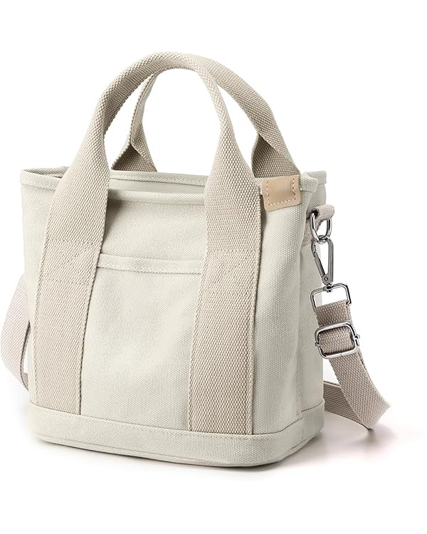 Canvas Tote Bag for Women Small Tote Bag with Zipper Canvas Crossbody Bag Shoulder Bag Satchel Ha... | Amazon (US)