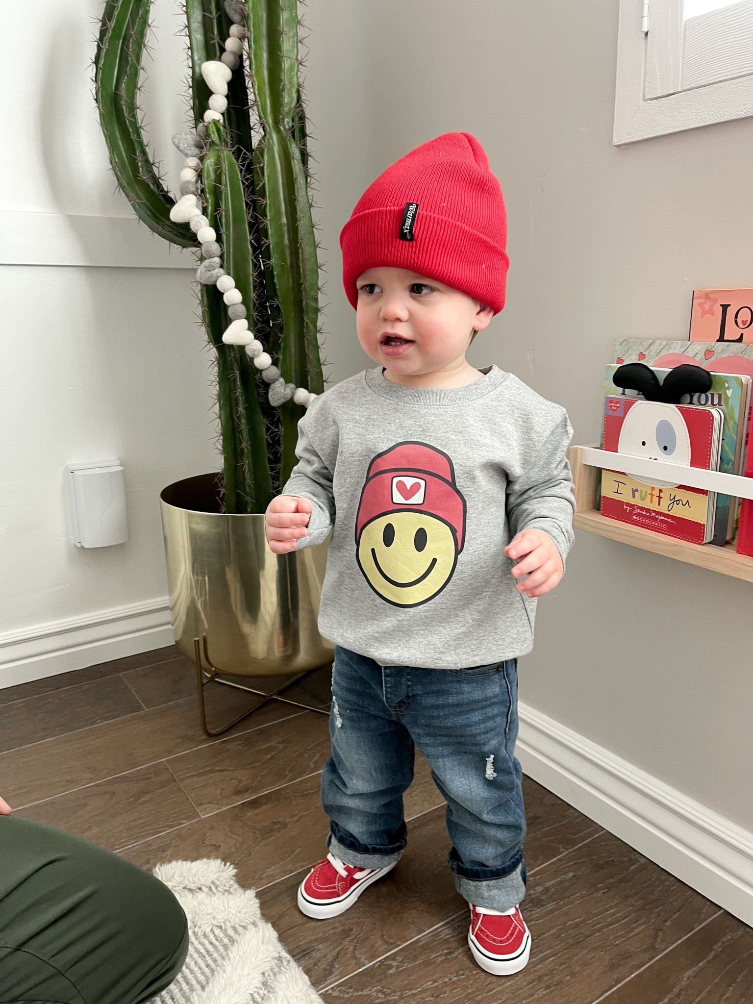I’m crushing over this cute kids Valentine’s Day look! This smiley crew sweatshirt is so cute for toddlers. Love it paired with some kids red vans sneakers, Levi’s baby denim and a red beanie 

#LTKunder100 #LTKunder50 #LTKkids