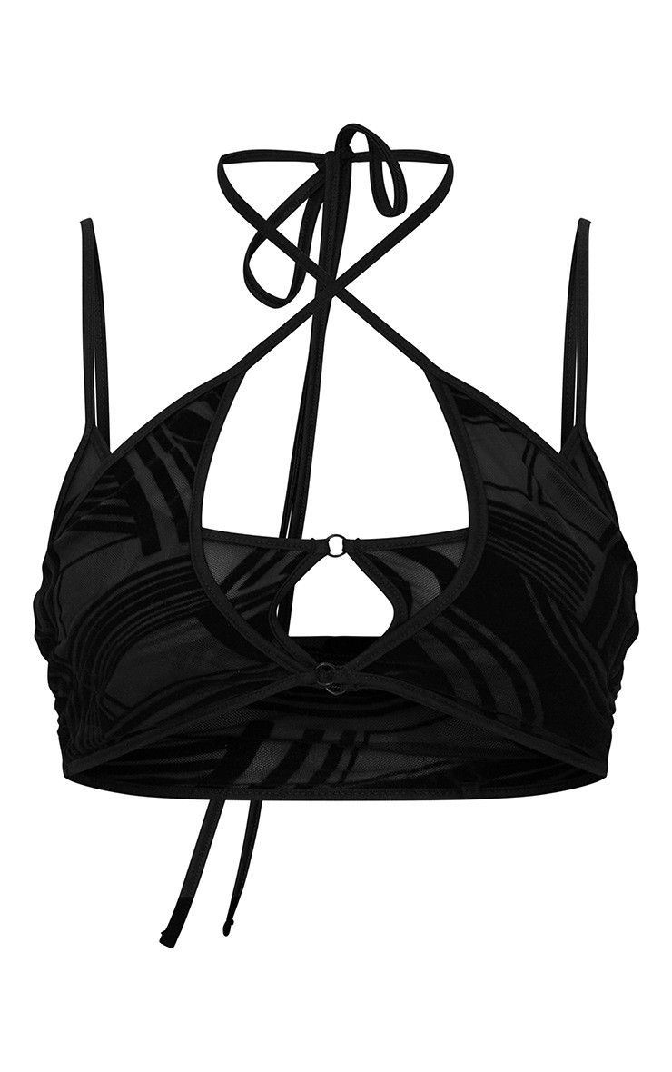 Black Flock Cut Out Crop Top | PrettyLittleThing US