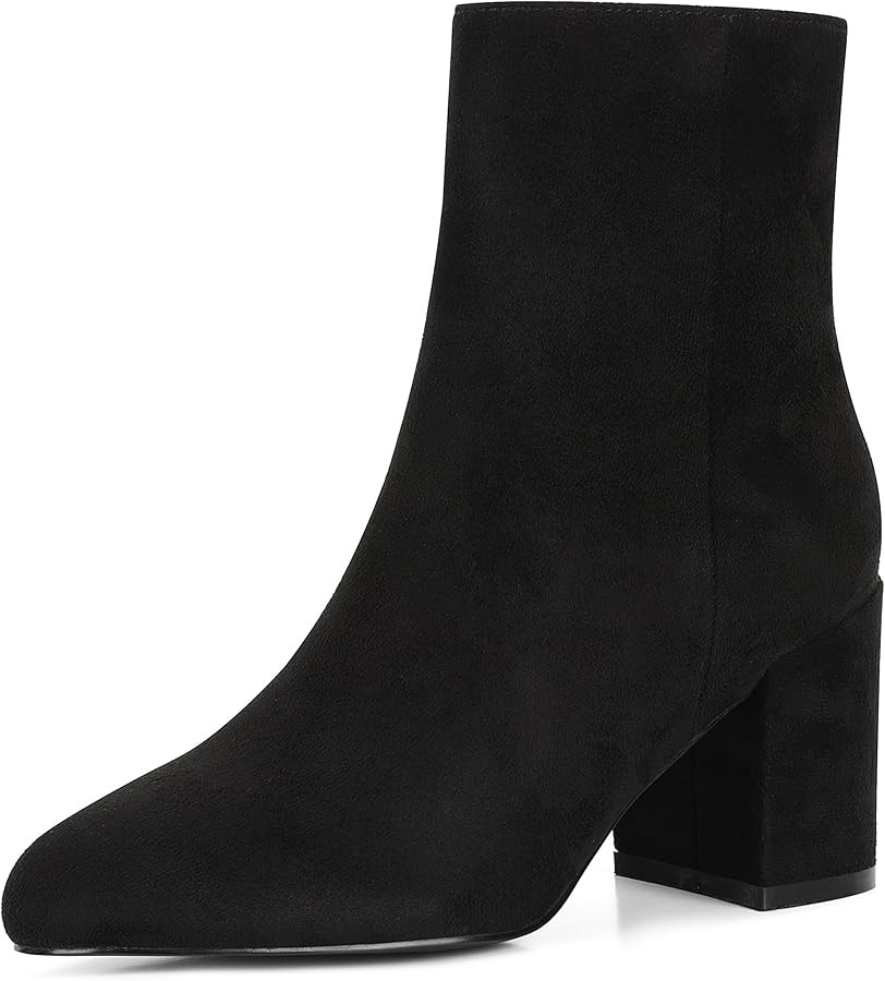 Oiamenne Ankle Boots for Women Round Toe Chunky Heel Ankle Booties Side Zipper Short Boots | Amazon (US)