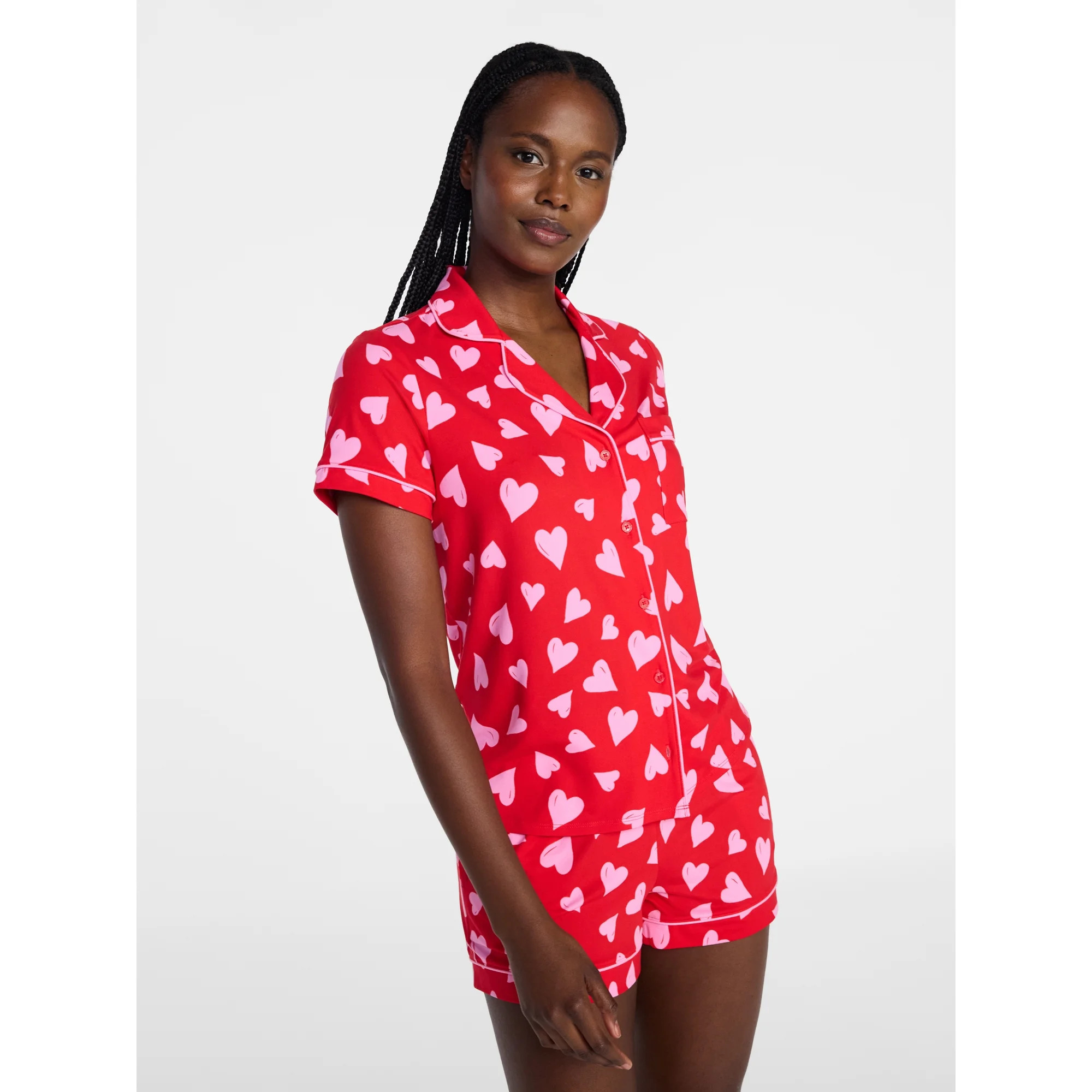 Joyspun Women's Dreamy Soft Collection Notch Top and Shorts Pajama Set, 2-Piece, Sizes XS-3X | Walmart (US)