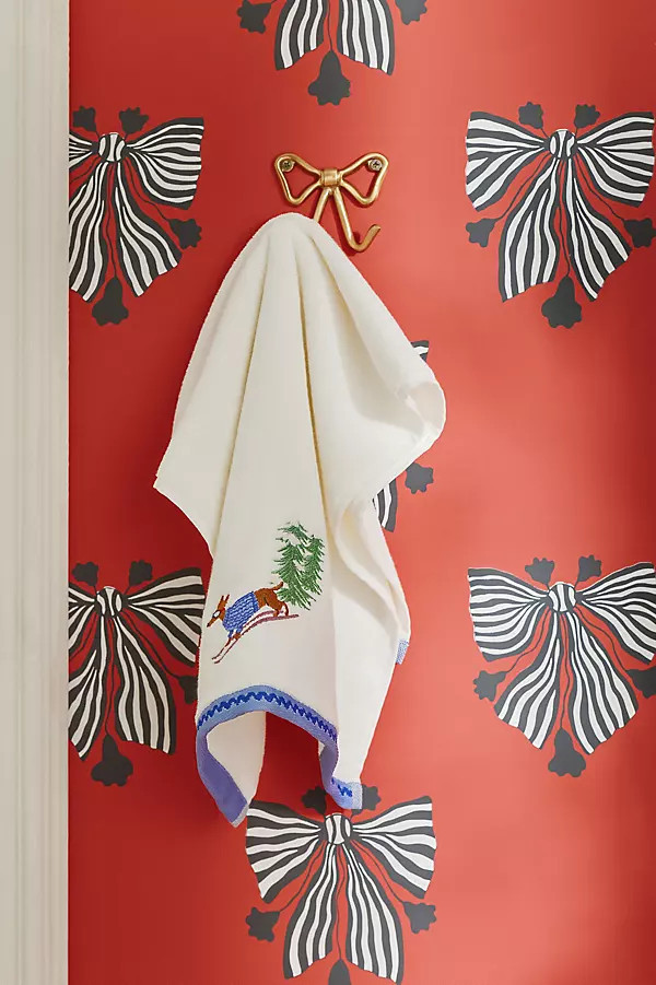 Holiday Critters Embroidered Hand Towel | Anthropologie (US)