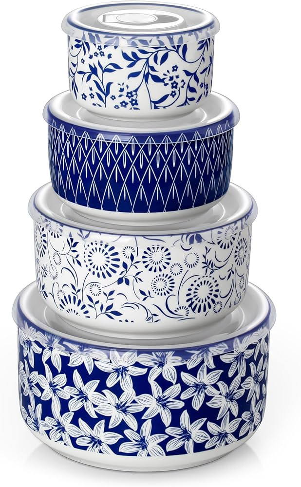Amazon.com: vancasso Ceramic Nesting Bowls with Lids Set of 4, Serving Bowls for Food Storage, Pr... | Amazon (US)