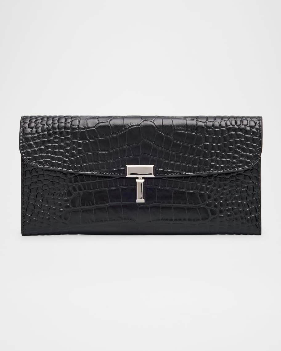 T-Lock Croco-Embossed Leather Wallet | Neiman Marcus
