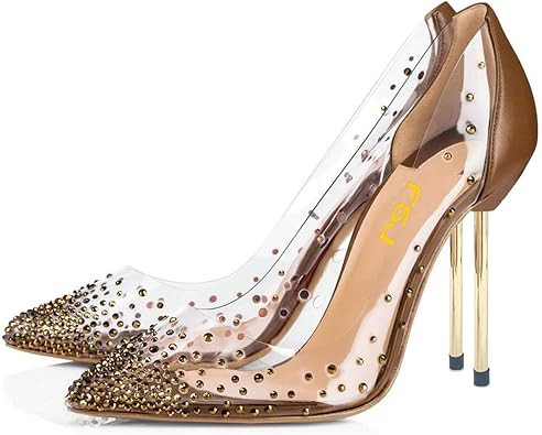 FSJ Women Studded Pointed Toe Transparent Pumps High Heels Shoes with Cute Bowknot US Size 4-15 M | Amazon (US)