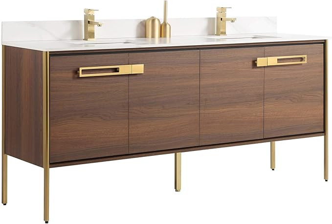 Fine Fixtures Oakville 72 in. W x 20 in. D x 33 in. H Bathroom Vanity in Walnut Ebony with White ... | Amazon (US)