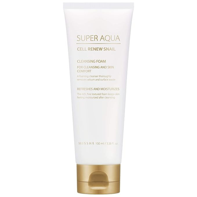 Missha Super Aqua Cell Renew Snail Cleansing Foam 100ml-Snail slime extract and Botanical stem ce... | Amazon (US)