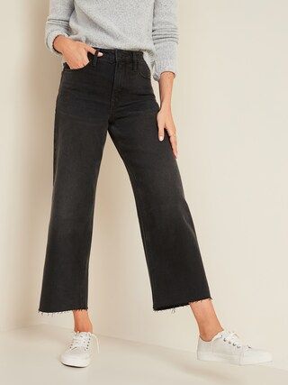 Extra High-Waisted Wide-Leg Cut-Off Black Ankle Jeans for Women | Old Navy (US)