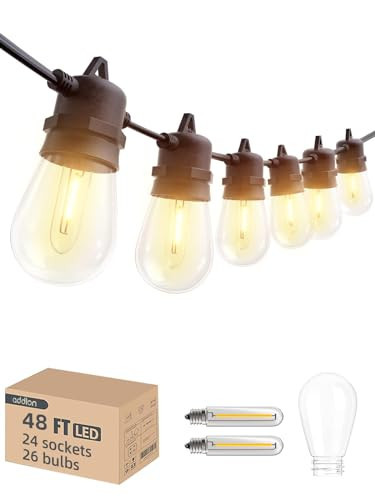 addlon 48FT(2FT Space) LED Outdoor String Lights with 24 Edison Shatterproof Bulbs, Heavy-Duty and Weatherproof Strand, Commercial Grade Patio Lights, Decorative for Garden or Patio, Black | Amazon (US)