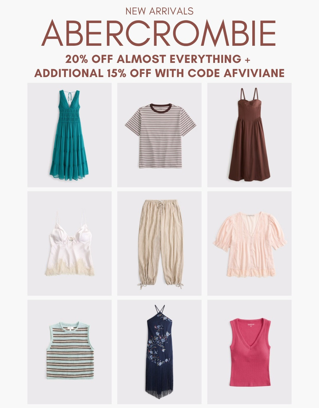 [7/16/26] Abercrombie Sale- New Arrivals! *Use code AFVIVIANE to get an additional 15% off almost everything in stores and online at checkout from July 16, 2026 to July 20, 2026 in US/CA. Exclusions apply. See details online.

#LTKootd #LTKSeasonal #LTKSaleAlert