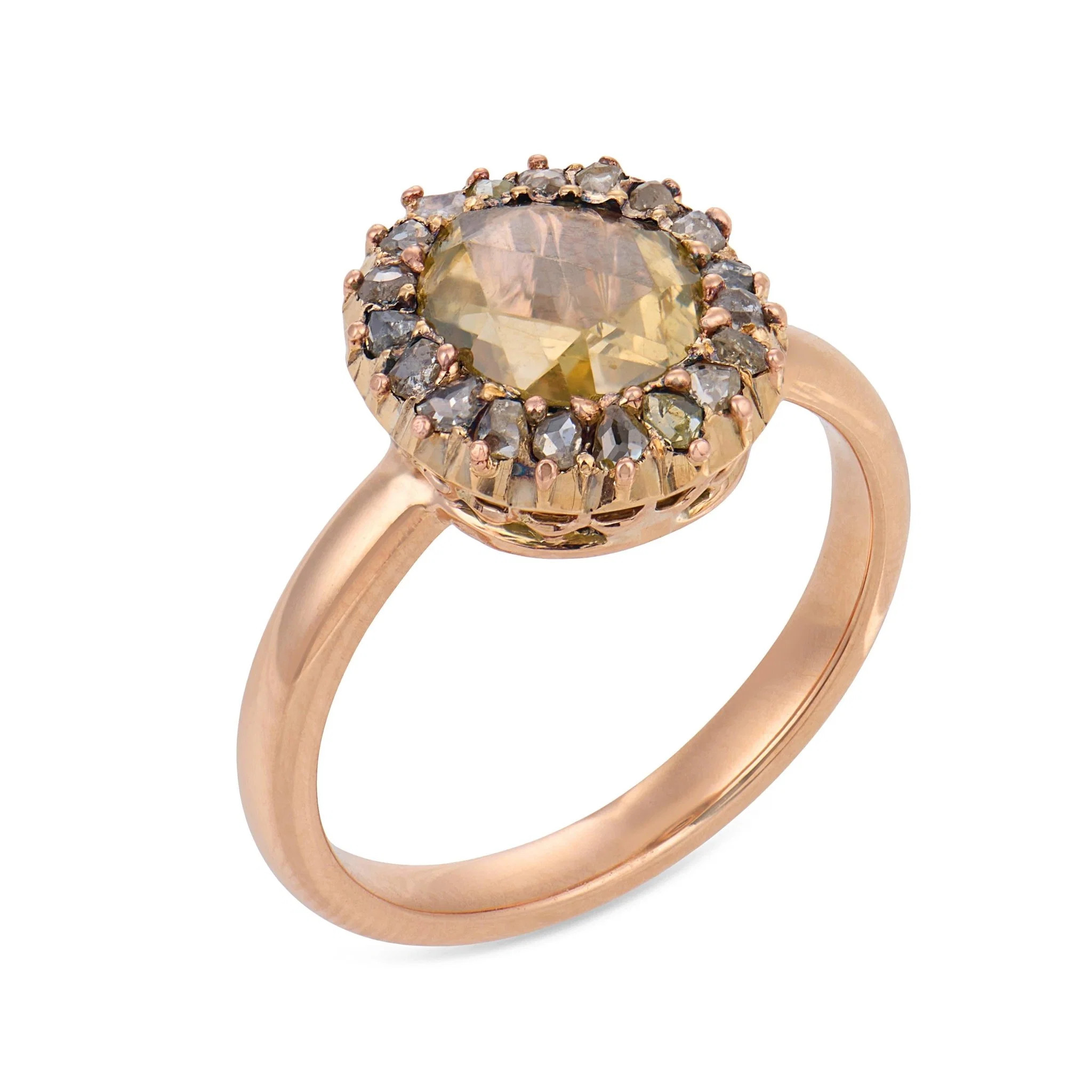 Victorian fancy yellow rose cut diamond 14k yellow cluster gold | Trumpet & Horn