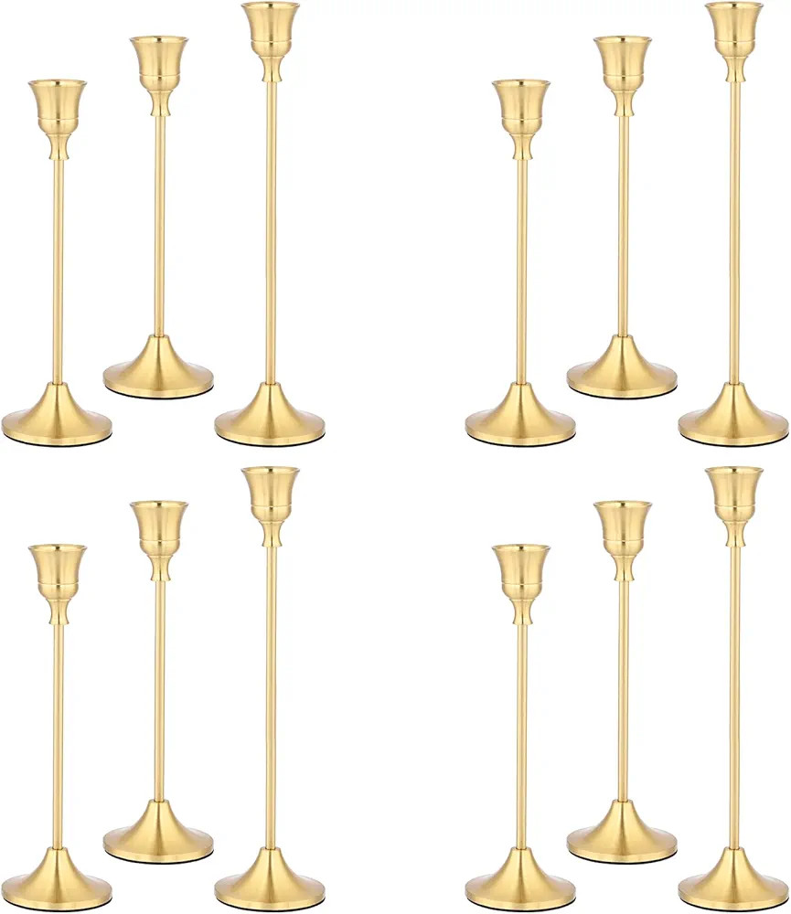 LOKUME Candle Holders Set of 12, Brass Gold Candlestick Holders for Tall Taper Candles Fit 3/4 in... | Amazon (US)