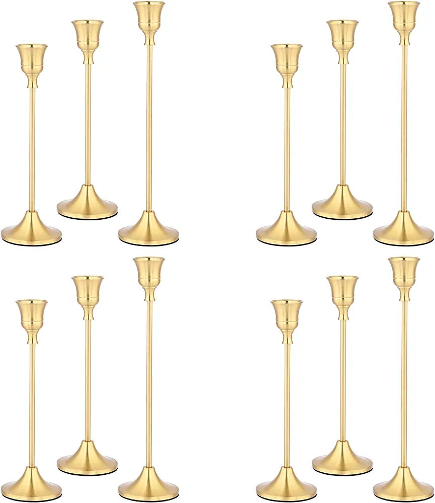 LOKUME Candle Holders Set of 12, Brass Gold Candlestick Holders for Tall Taper Candles Fit 3/4 in... | Amazon (US)