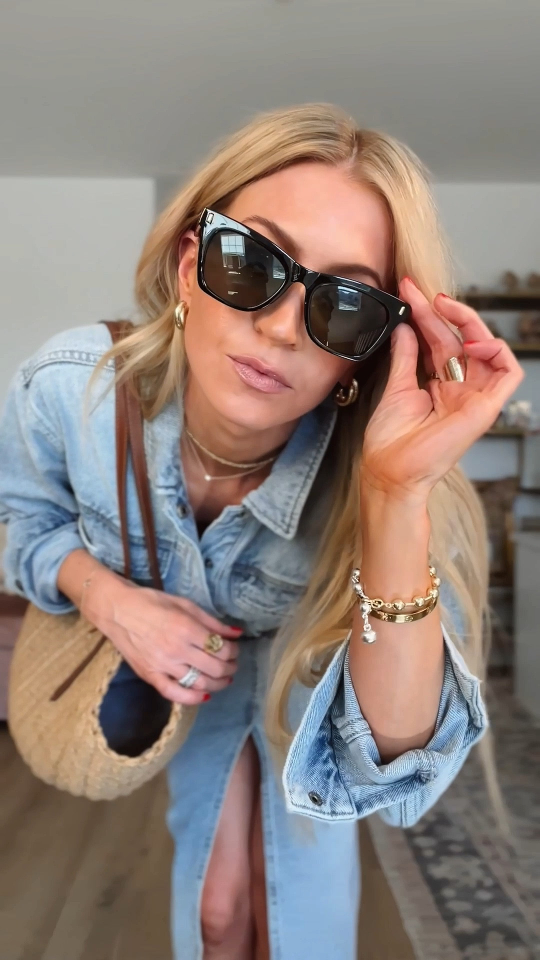 Denim dress : wearing size small
Brown and gold sandals: run tts
Straw bag + black sunglasses 

#LTKbeauty #LTKstyletip #LTKVideo