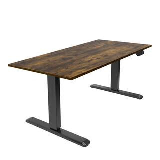 55 in. Rectangular Dual Motor Electric Standing Desk with Oak Tabletop | The Home Depot