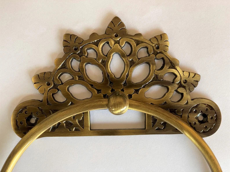 Antique Brass Towel Ring and Roll Holder Set - Etsy | Etsy (US)