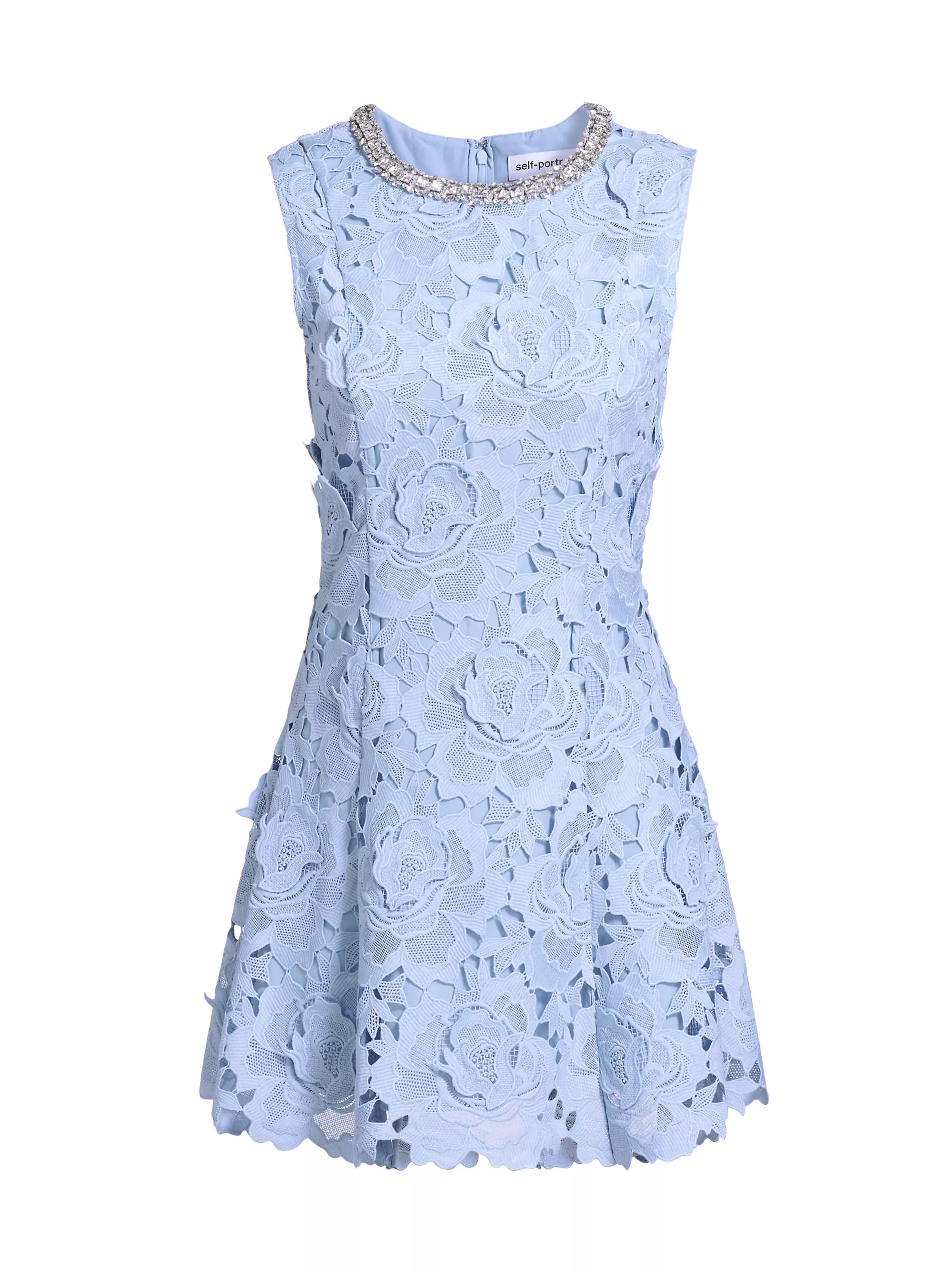 Crystal-Embellished Floral Lace Minidress | Saks Fifth Avenue