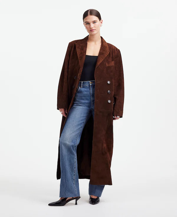 Alexa Chung for Madewell Double-Breasted Blazer Overcoat in Suede | Madewell
