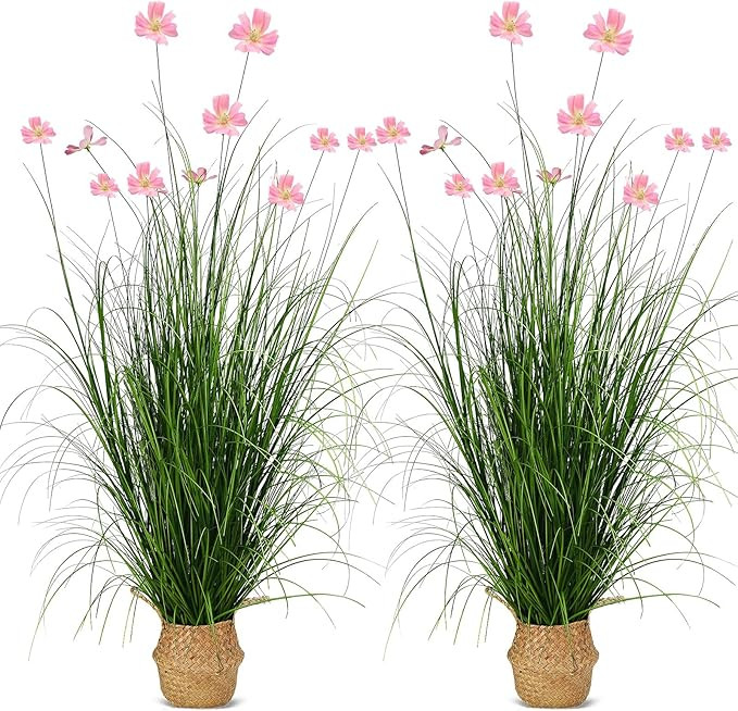 2 Pack Tall Artificial Plants with Basket 47inches Faux Pampas Grass Flowers Fake Floor Plants De... | Amazon (US)