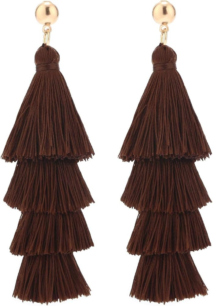 BaubleStar Tassel Earrings Handmade Tiered Thread Tassel Dangle Earrings, Multi Colors | Amazon (US)