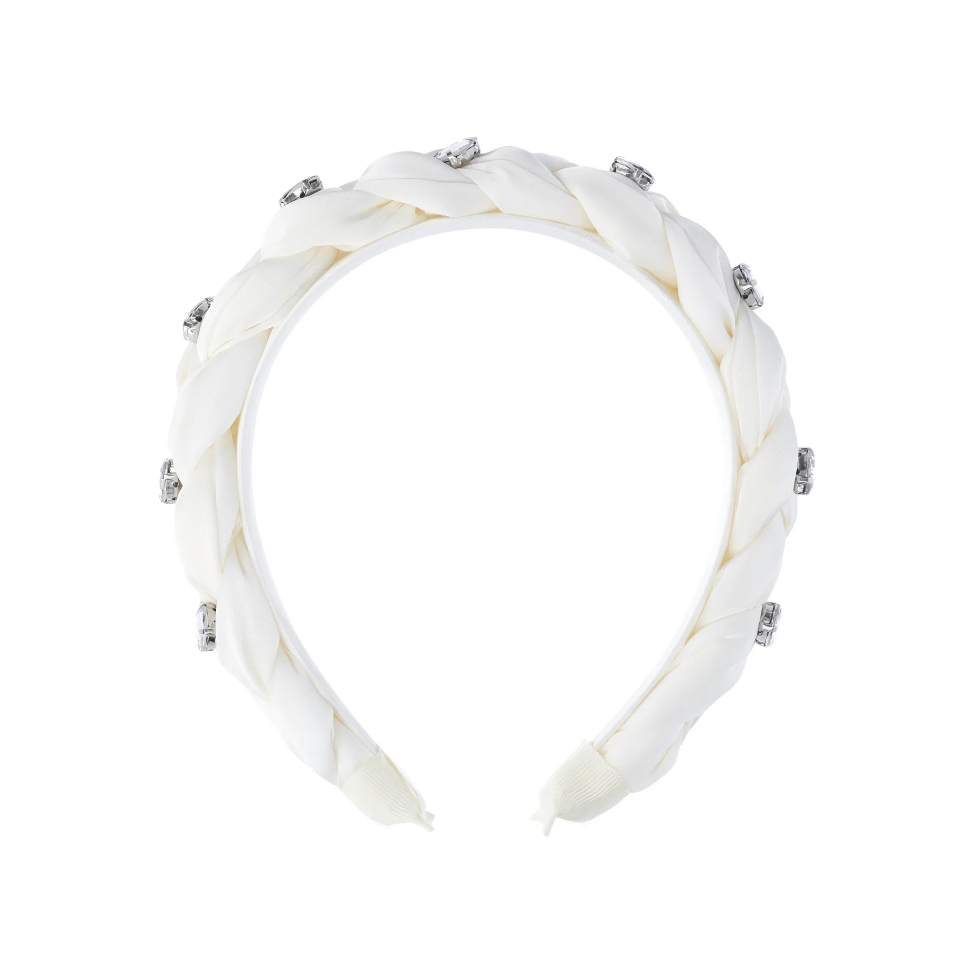 Time and Tru Women's Rhinestone Braided Hair Headband, Cream | Walmart (US)