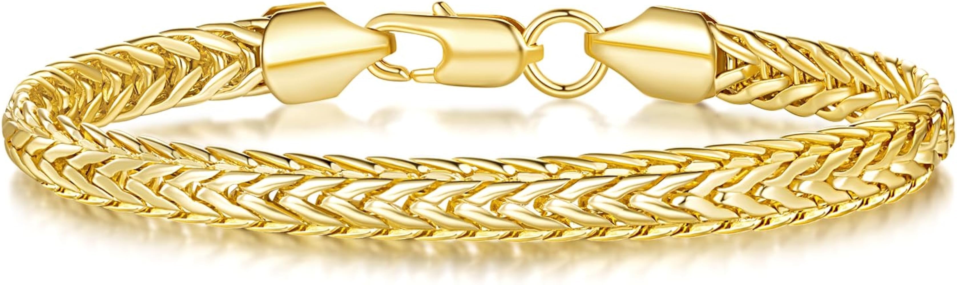 14K Gold Bracelets for Women Mens bracelet Link Foxtail 14K Gold Chain Bracelets for Women Trendy... | Amazon (US)