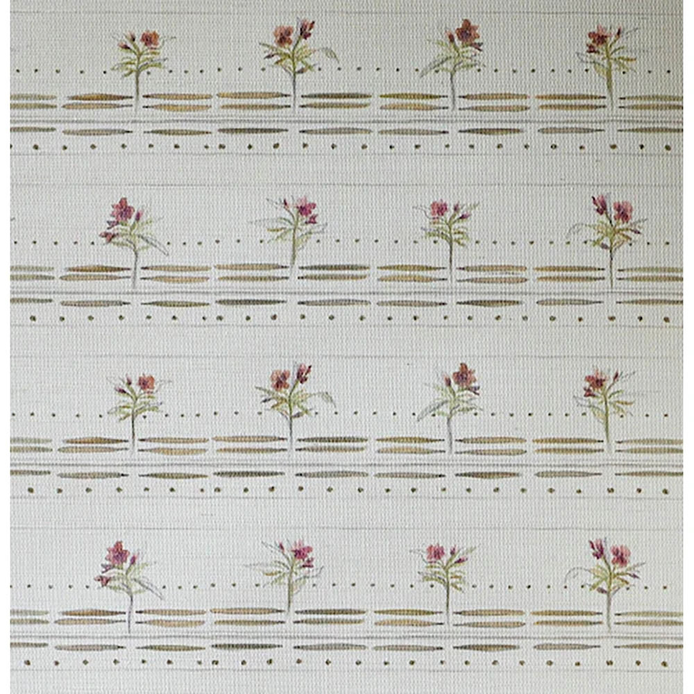 Otea Oleander Traditional Silent Swan Floral Grasscloth Wallpaper - By the Yard | Kathy Kuo Home