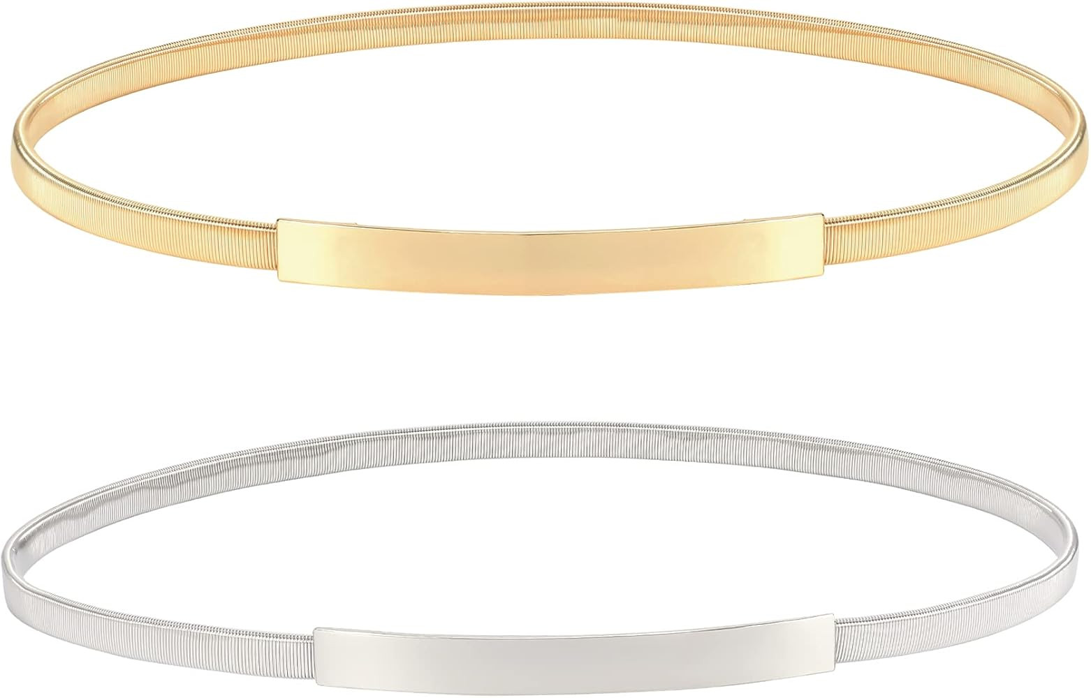 XZQTIVE Women Skinny Metal Chain Waist Belt Stretchy Saree Cinch Belt for Dress Gold Sliver | Amazon (US)