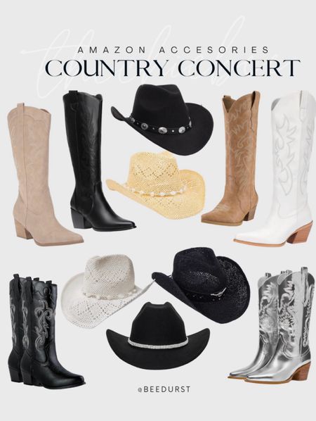 Cowboy boots and cowboy hats for country concert, summer country concert looks, country concert accessories, nashville accessories, cowboy boots for festivals from Amazon amazon cowboy boots 

#LTKstyletip #LTKshoecrush #LTKFestival