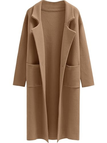 ANRABESS Women's Open Front Coatigan Jackets Long Knit Cardigan Sweaters 2024 Fall Fashion Sweater Blazer Coats Light Brown L | Amazon (US)
