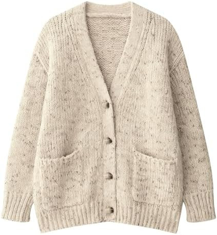 Xunger Women's Oversized Retro Polka Dot Knit Cardigan Soft Loose-Fit Long Sleeve Open Front Coat... | Amazon (US)