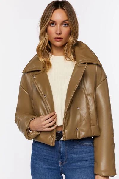 Faux Leather Foldover Puffer Jacket | Forever 21 (US)