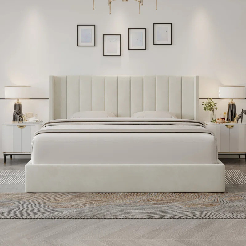 Raimi Upholstered High Headboard Storage Bed w/Hydraulic Gas Lift, Wood Slat System & Under Bed S... | Wayfair North America