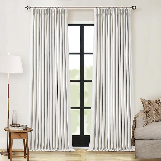 Off White Pinch Pleated 100% Blackout Curtains 102 Inches Long Linen Blend Window Curtains 102 In... | Amazon (US)