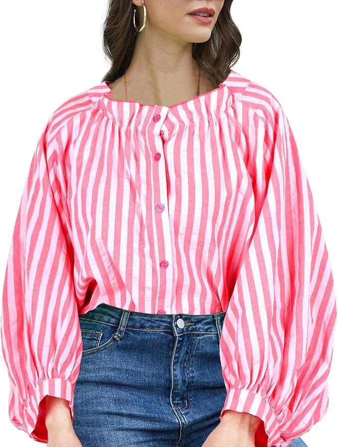 Women's 3/4 Length Sleeve Button Down Blouse, One Size, Plaid Design, Casual Summer Top, Relaxed ... | Amazon (US)