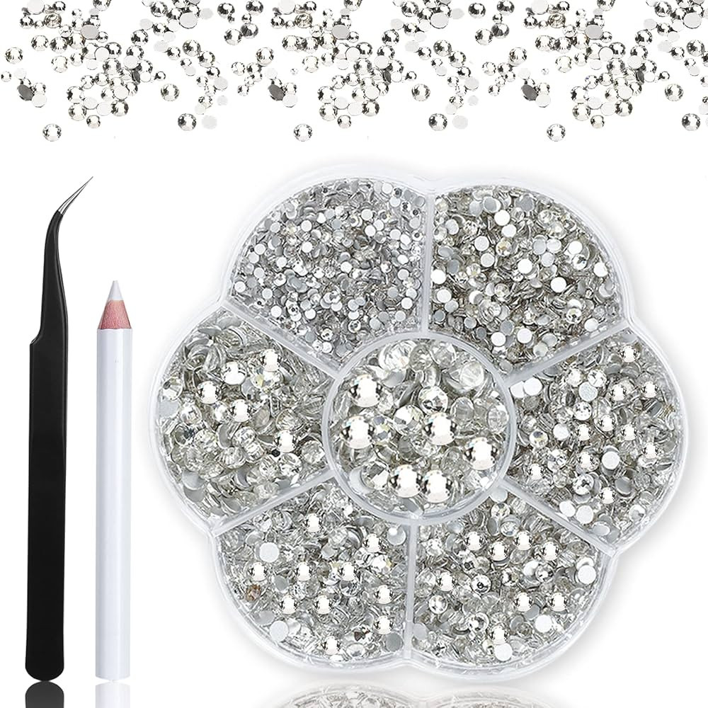 Rhinestones,3150pcs Clear Nail Gems Silver Face Jewels Tooth Eye Gems-Tiny Glass Nail Diamonds St... | Amazon (US)