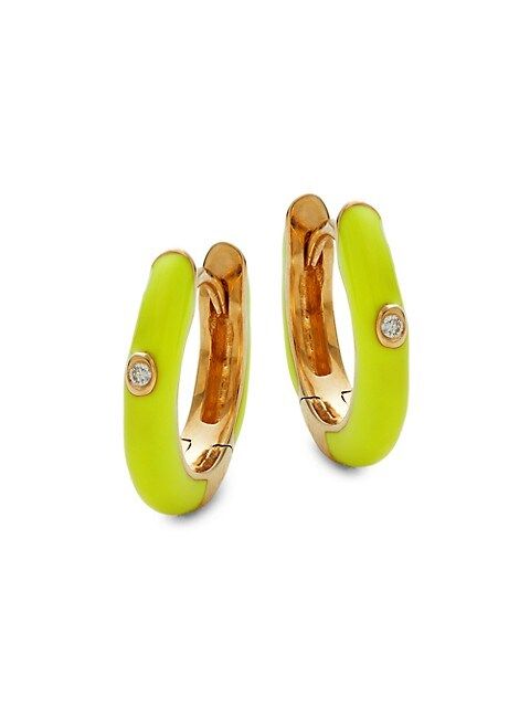 14K Yellow Gold, Enamel & Diamond Huggie Earrings | Saks Fifth Avenue OFF 5TH (Pmt risk)
